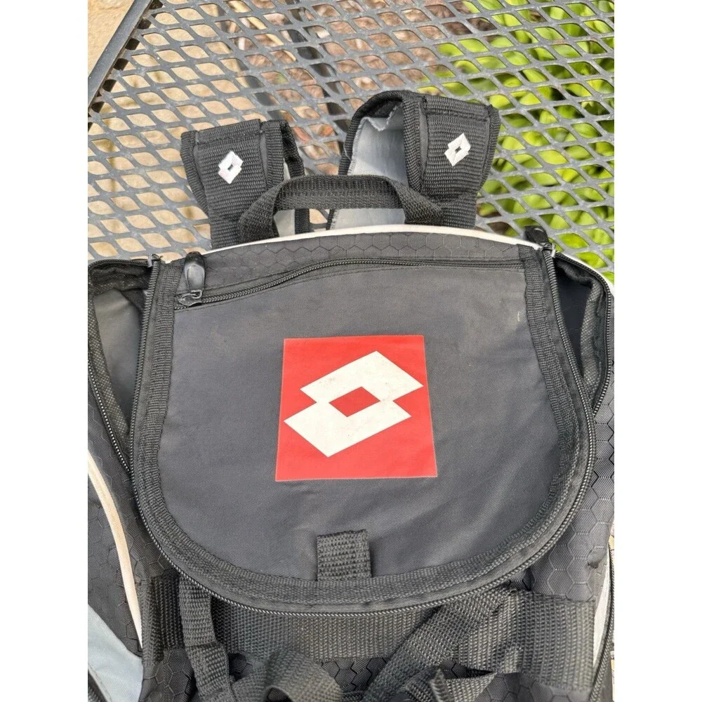 Vintage 90s Lotto Spell Out Box Logo Soccer Football Backpack Book Bag Black